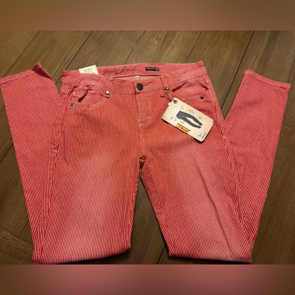 Red Striped Skinny Jeans